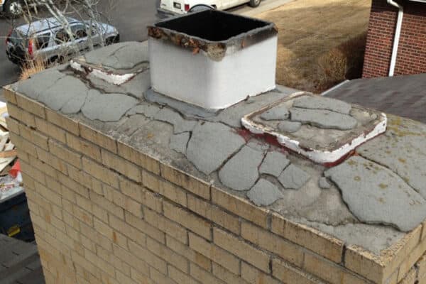 blog-old-crown-repair - Chimney Sweeps of America chimney crown in need of replacement