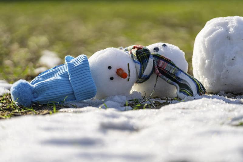 MeltingSnowmanWithMeltingSnowAndSunSpotsTheComing - Chimney Sweeps of America chimney inspection, freeze thaw cycles for chimneys, Denver, CO